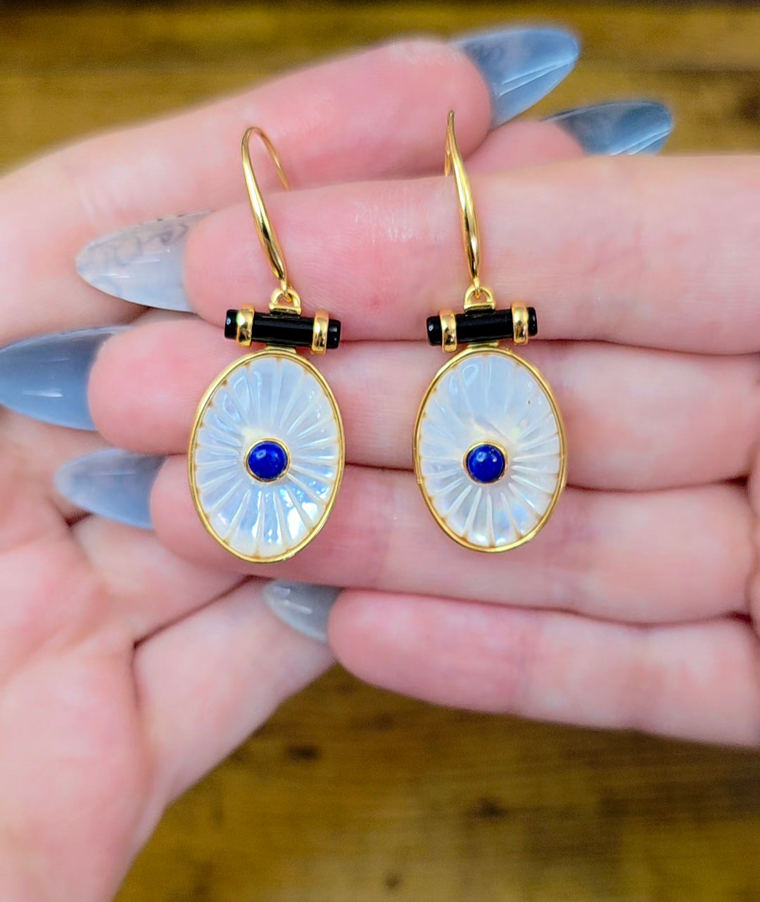 White Shell and Lapis Earrings