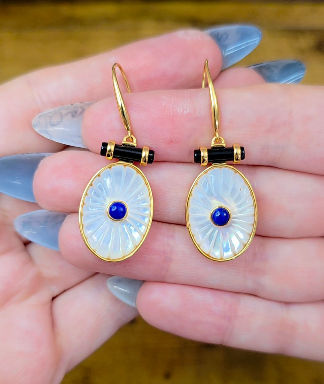 White Shell and Lapis Earrings