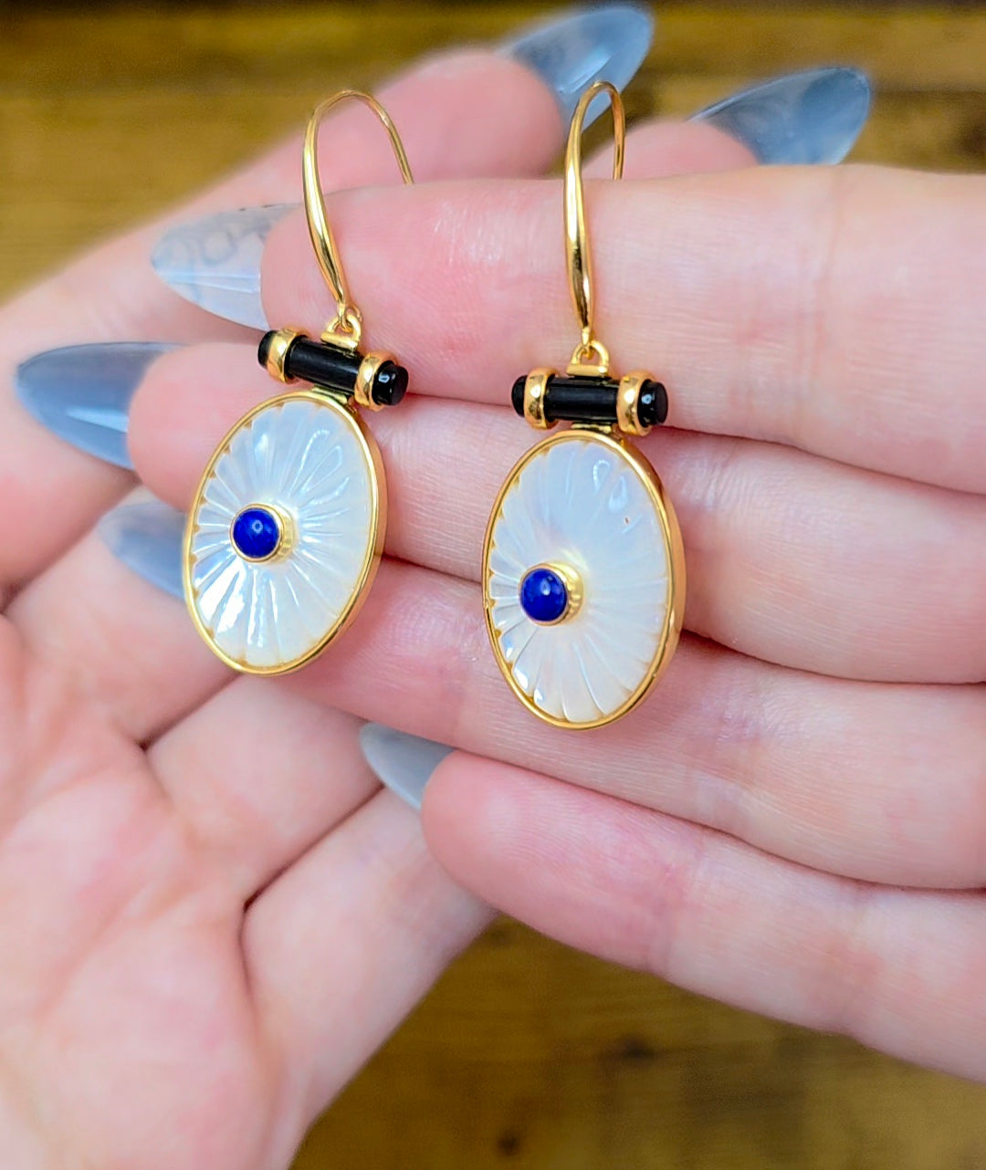 White Shell and Lapis Earrings