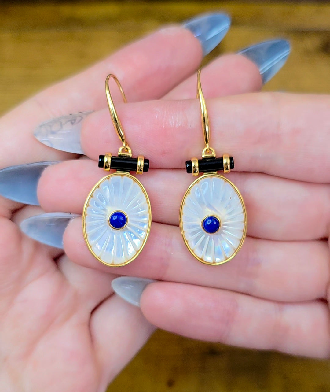 White Shell and Lapis Earrings