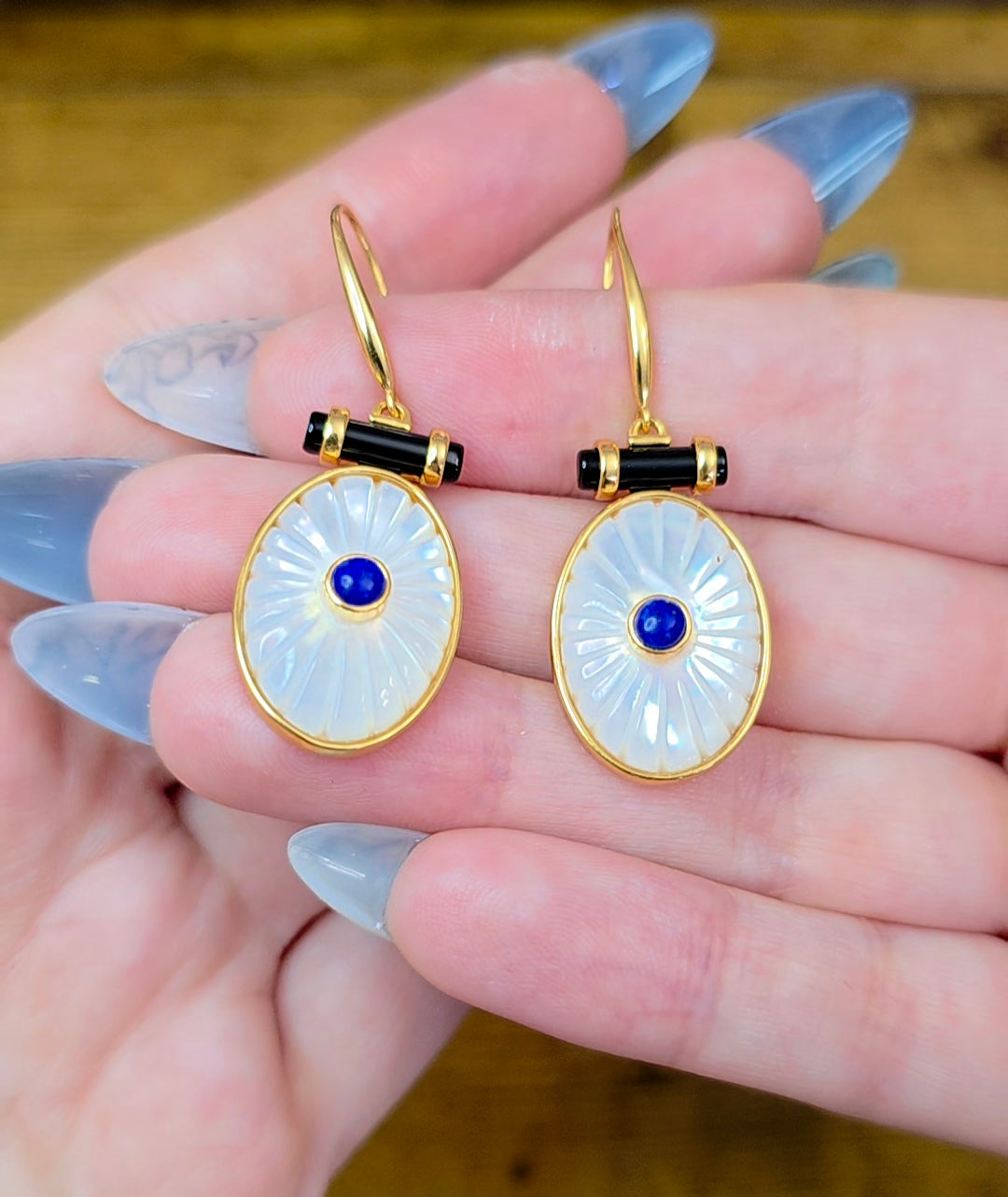 White Shell and Lapis Earrings