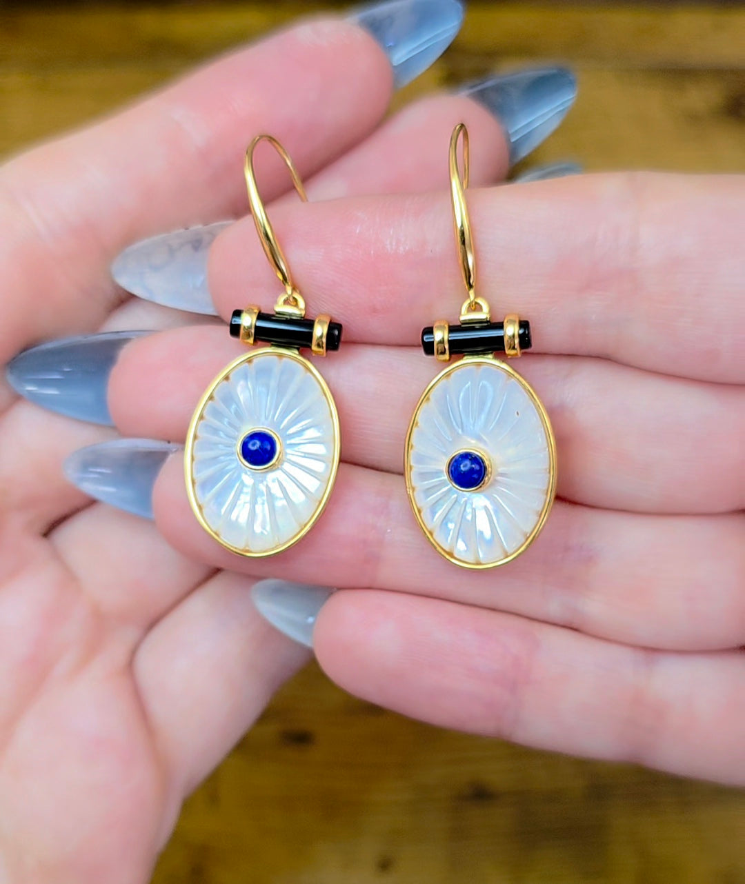 White Shell and Lapis Earrings