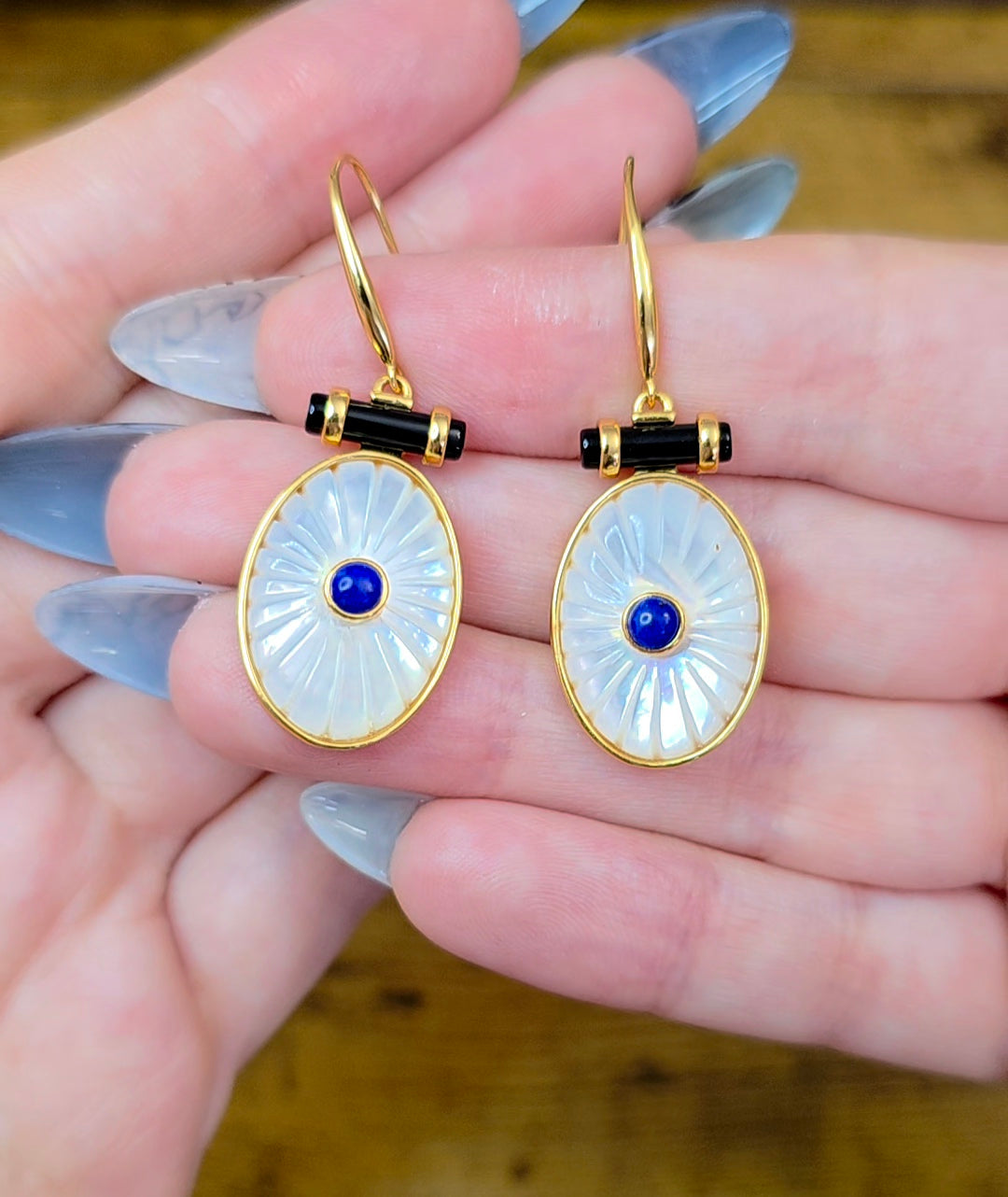 White Shell and Lapis Earrings