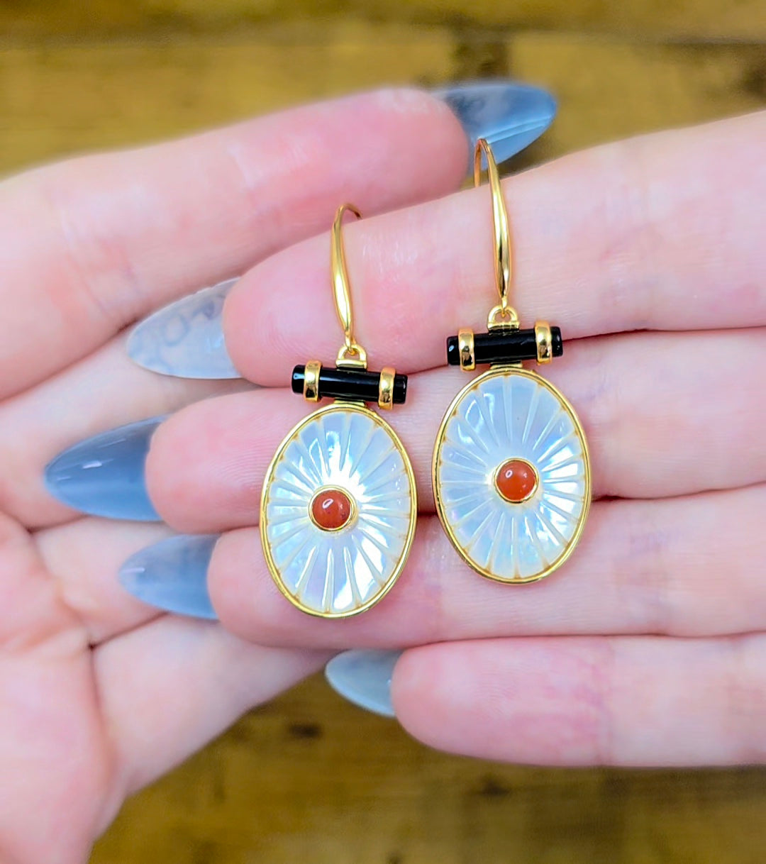 White Shell and Carnelian Earrings