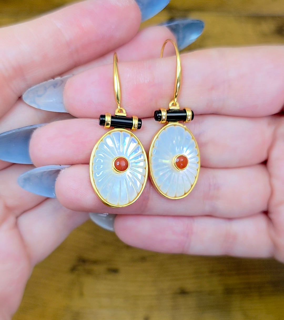 White Shell and Carnelian Earrings