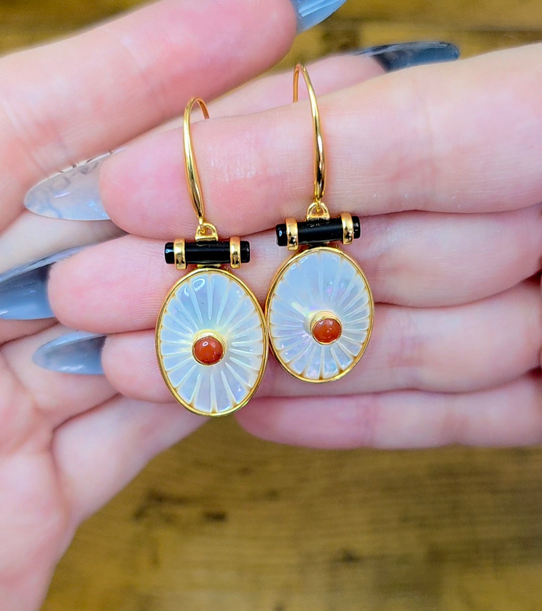 White Shell and Carnelian Earrings