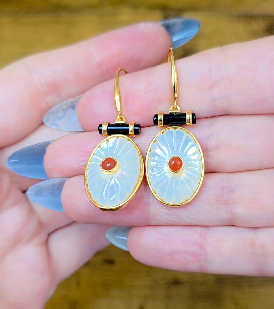 White Shell and Carnelian Earrings