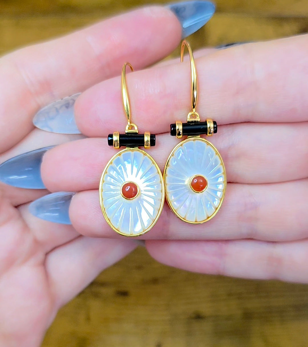 White Shell and Carnelian Earrings