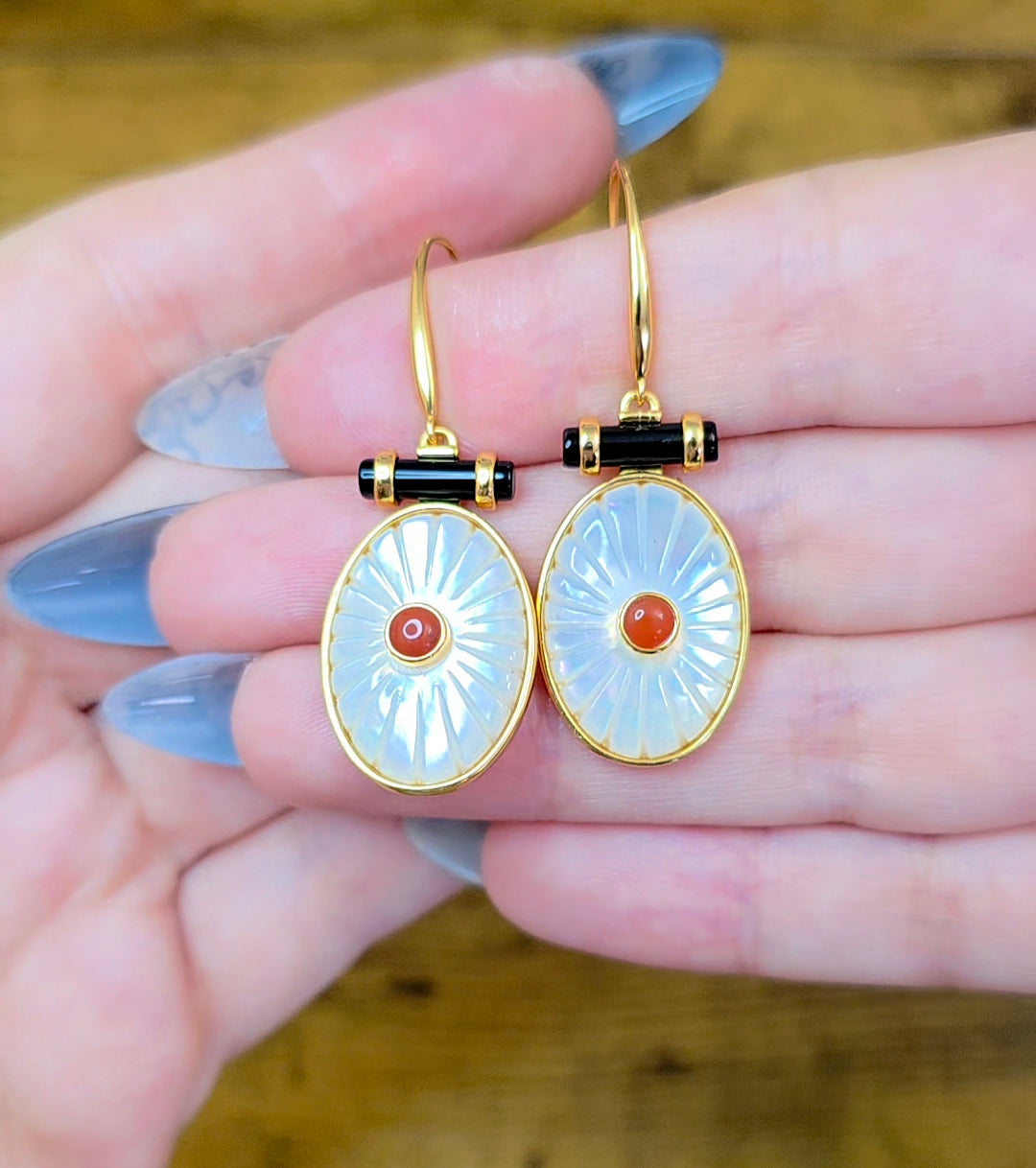 White Shell and Carnelian Earrings