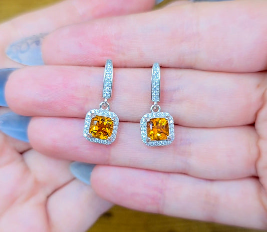 Citrine Square Earrings