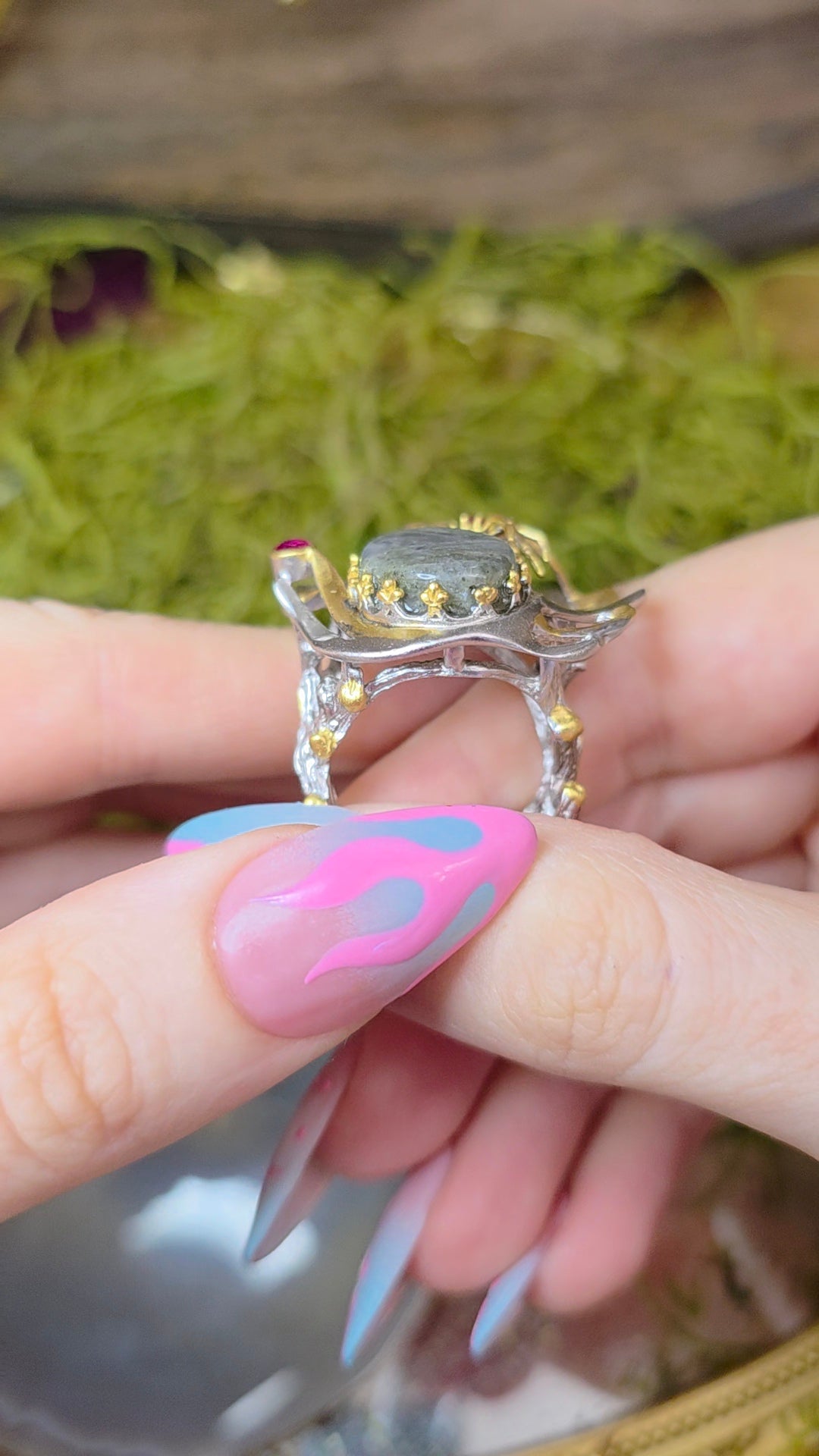 Labradorite Spiderweb Ring