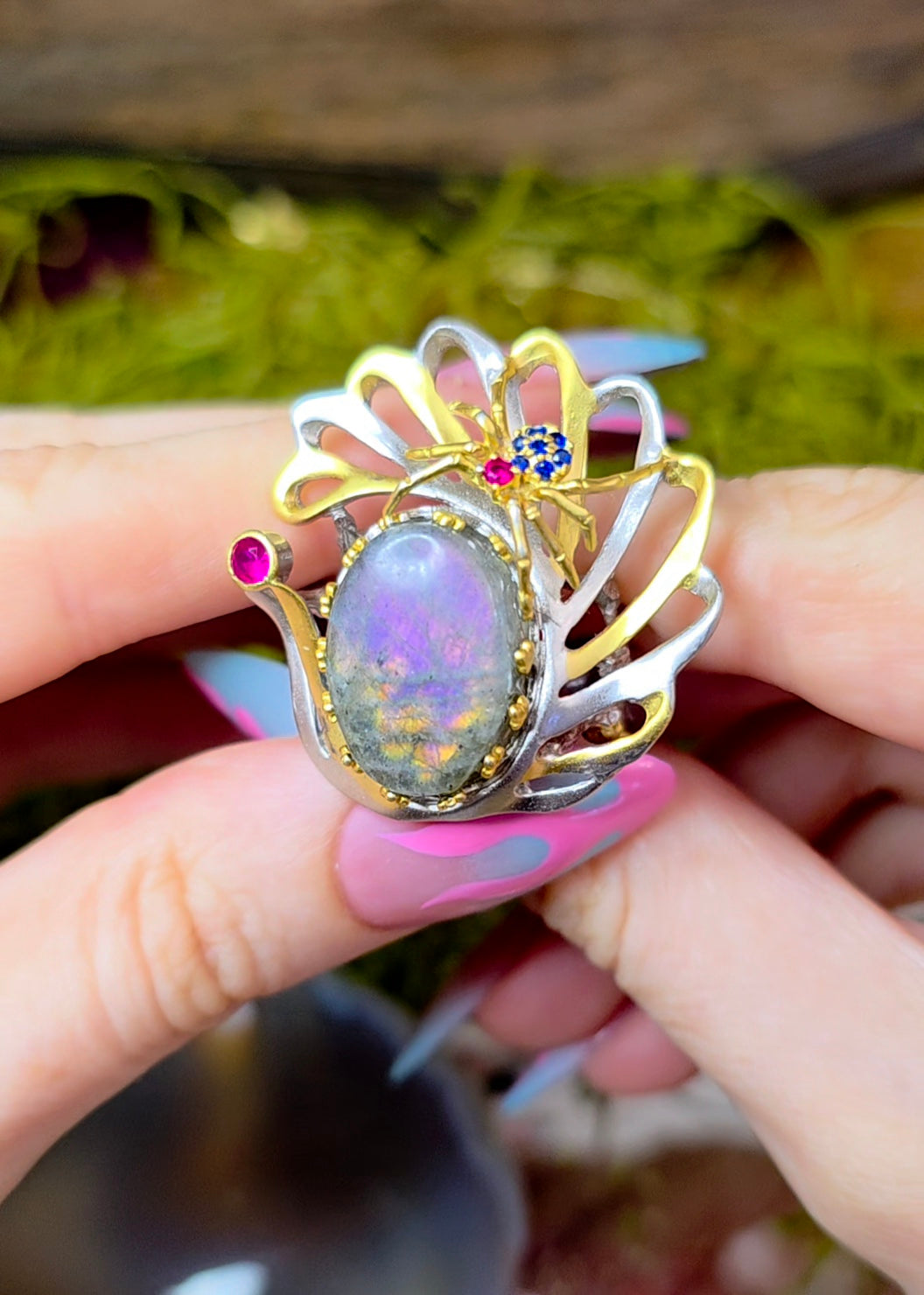 Labradorite Spiderweb Ring