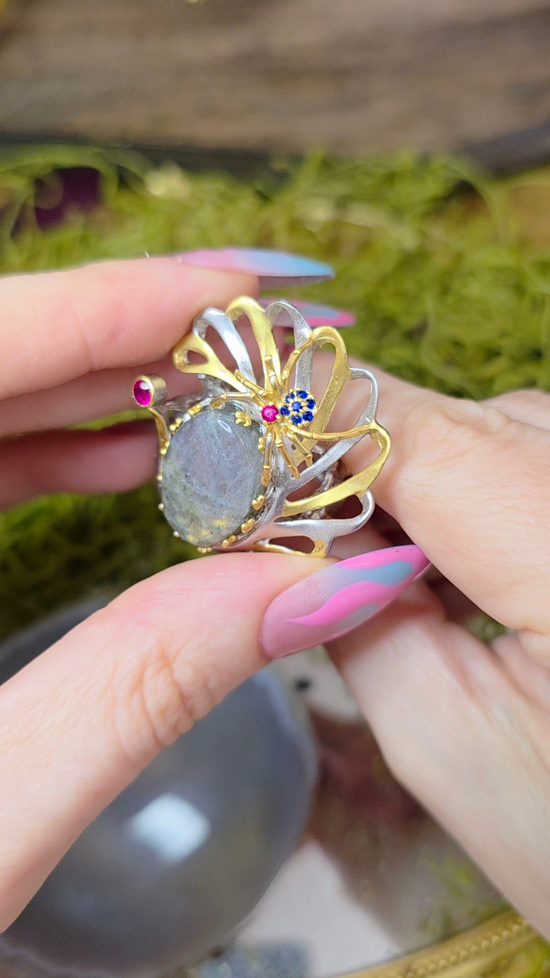 Labradorite Spiderweb Ring
