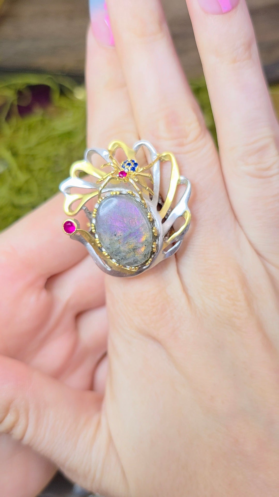 Labradorite Spiderweb Ring