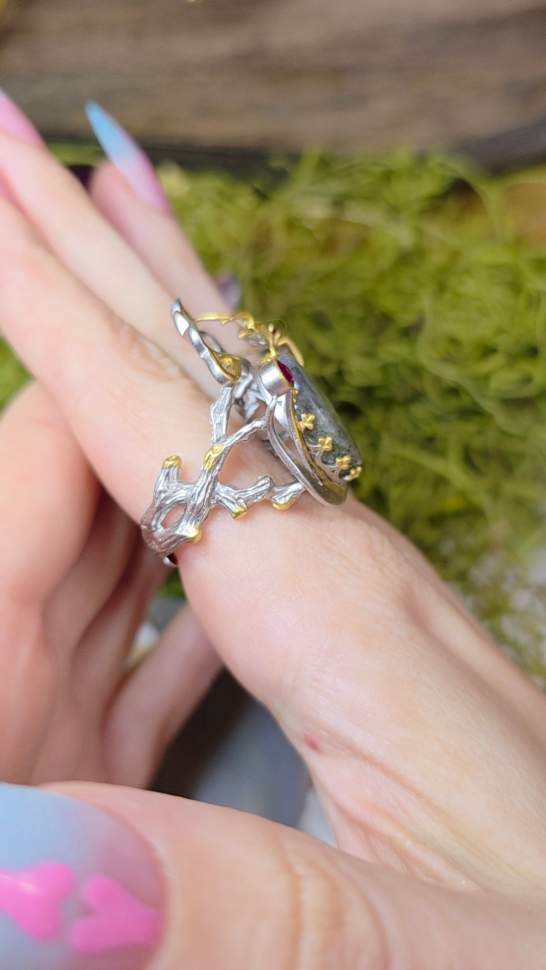 Labradorite Spiderweb Ring