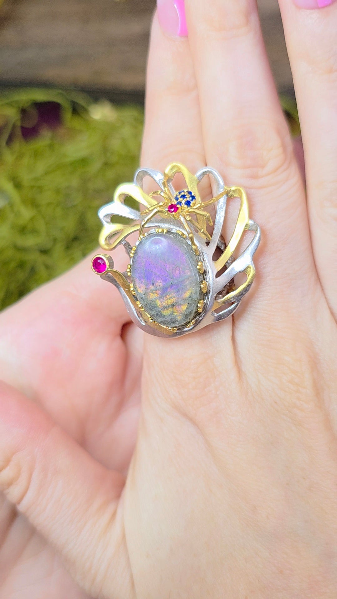 Labradorite Spiderweb Ring