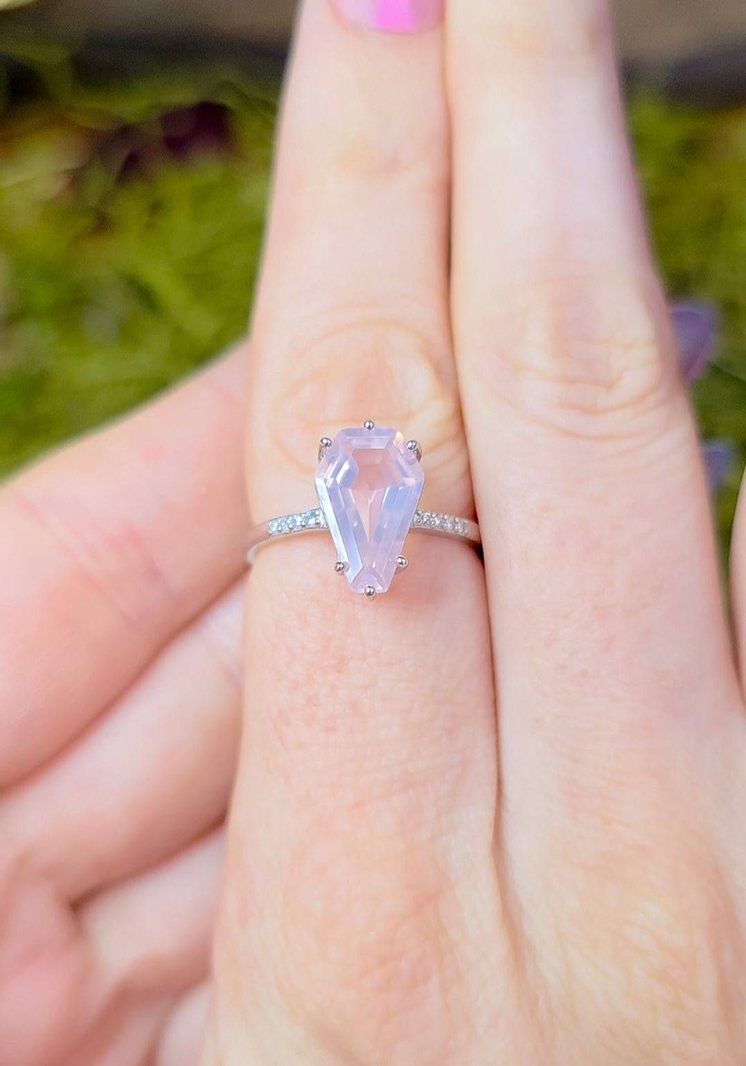 Rose Quartz Coffin Ring