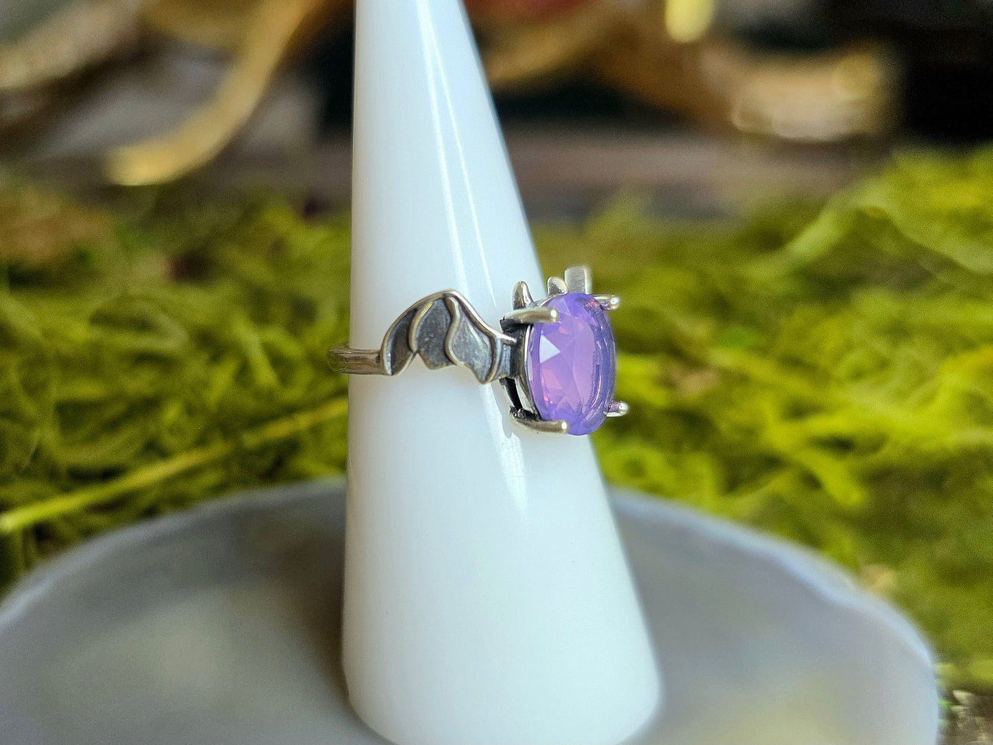 Lavender Moon Quartz Bat Ring