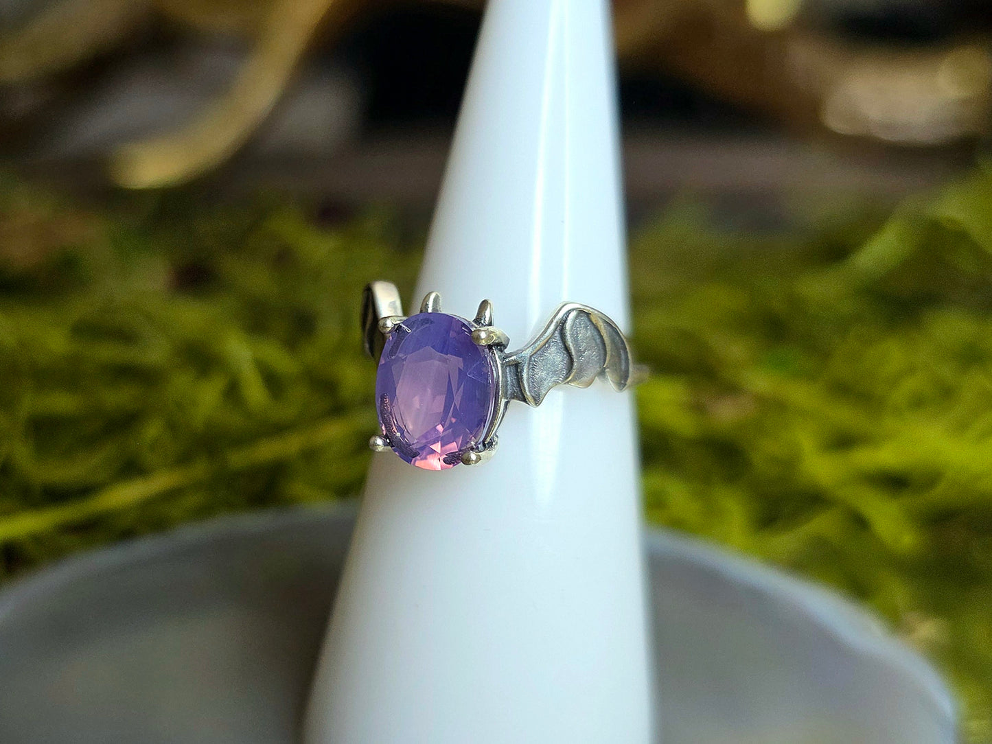Lavender Moon Quartz Bat Ring
