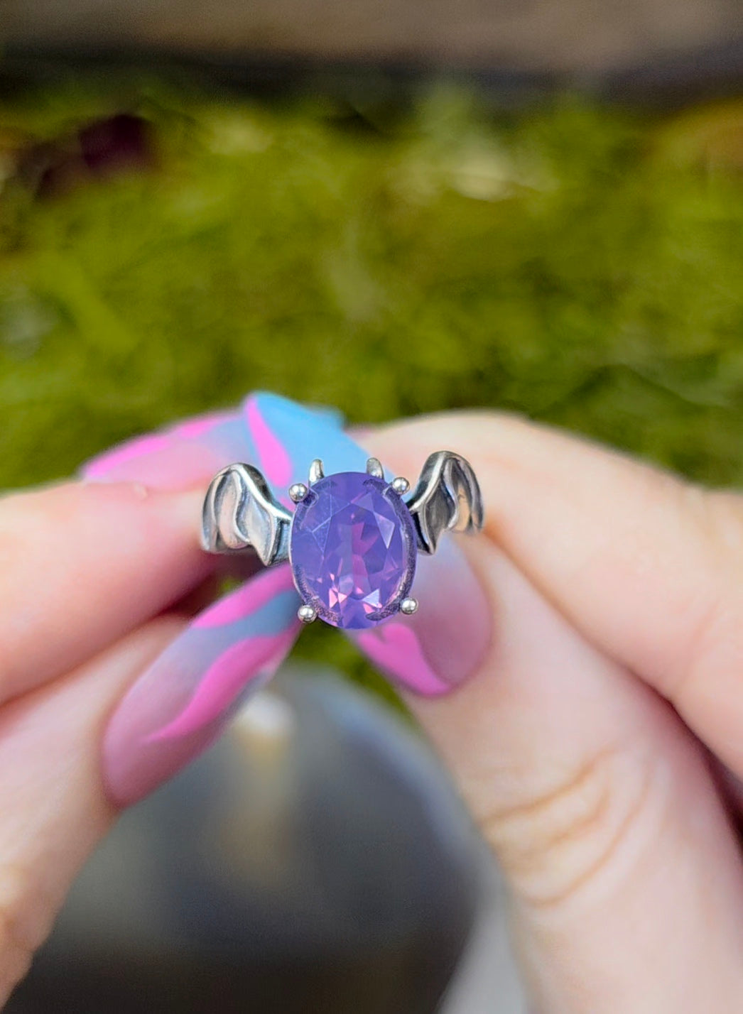 Lavender Moon Quartz Bat Ring