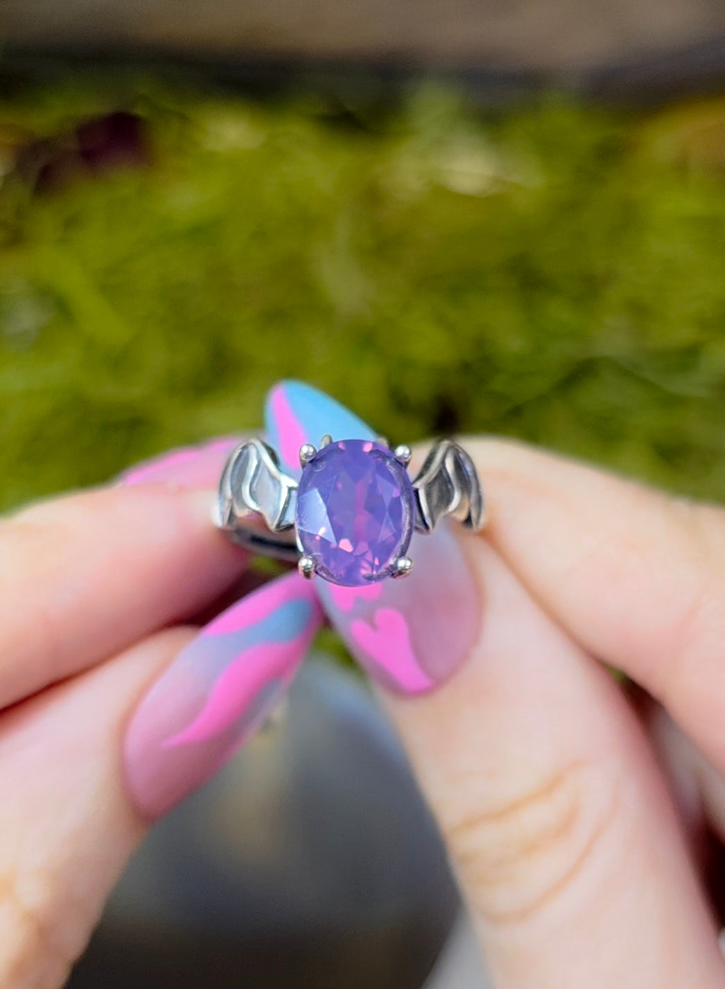 Lavender Moon Quartz Bat Ring