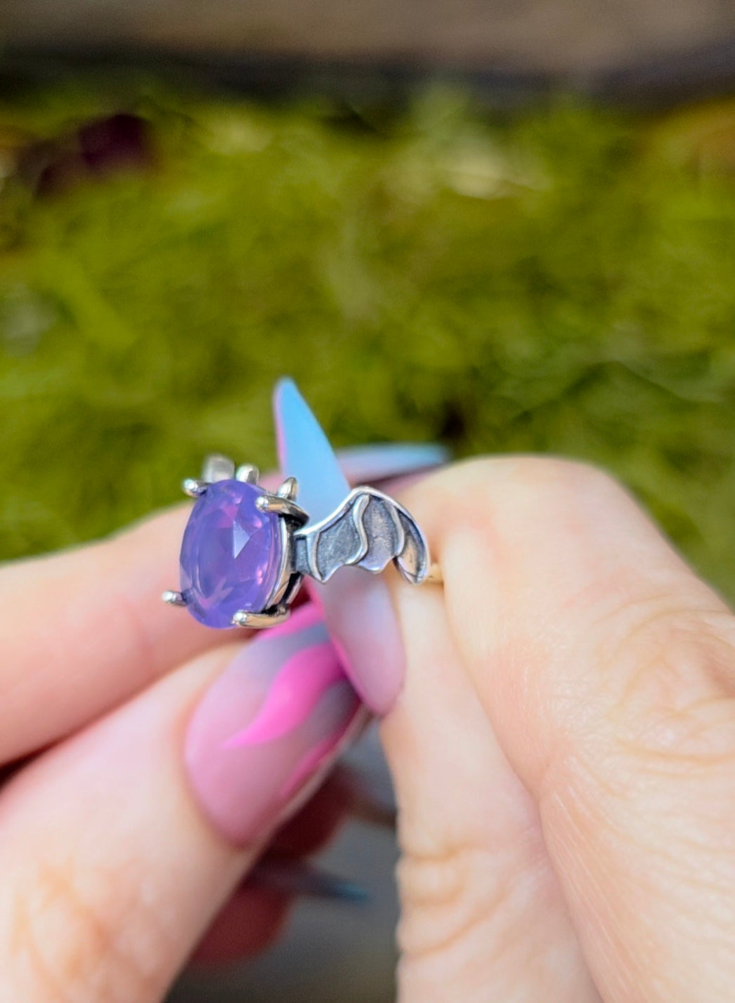 Lavender Moon Quartz Bat Ring