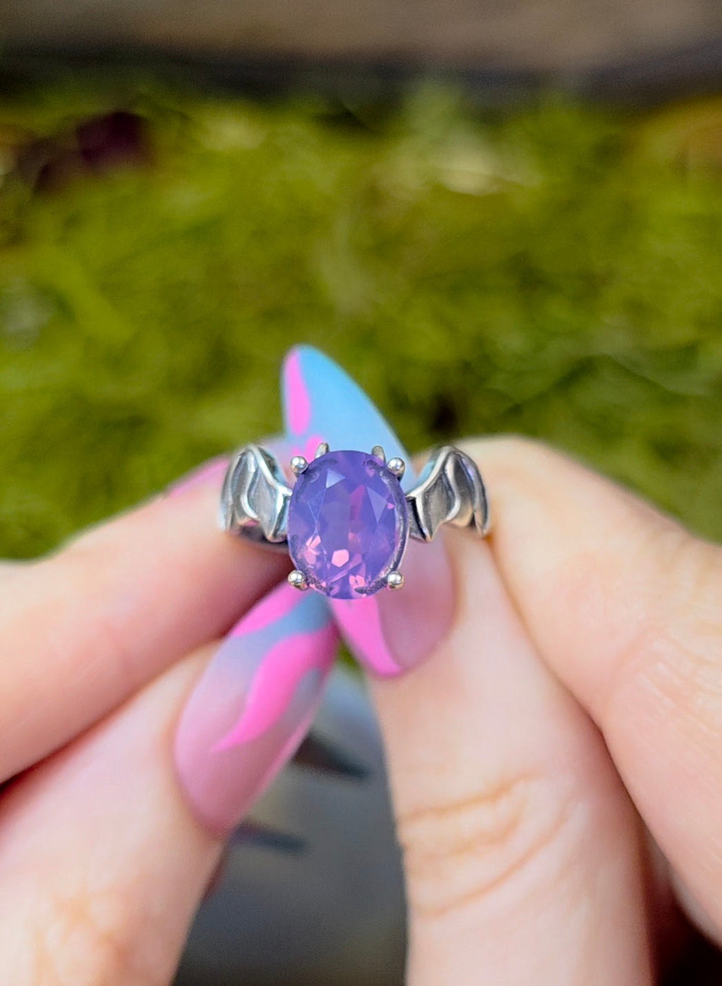 Lavender Moon Quartz Bat Ring