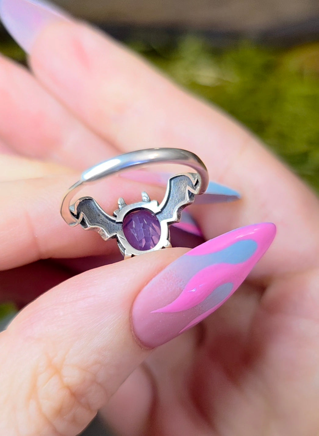 Lavender Moon Quartz Bat Ring