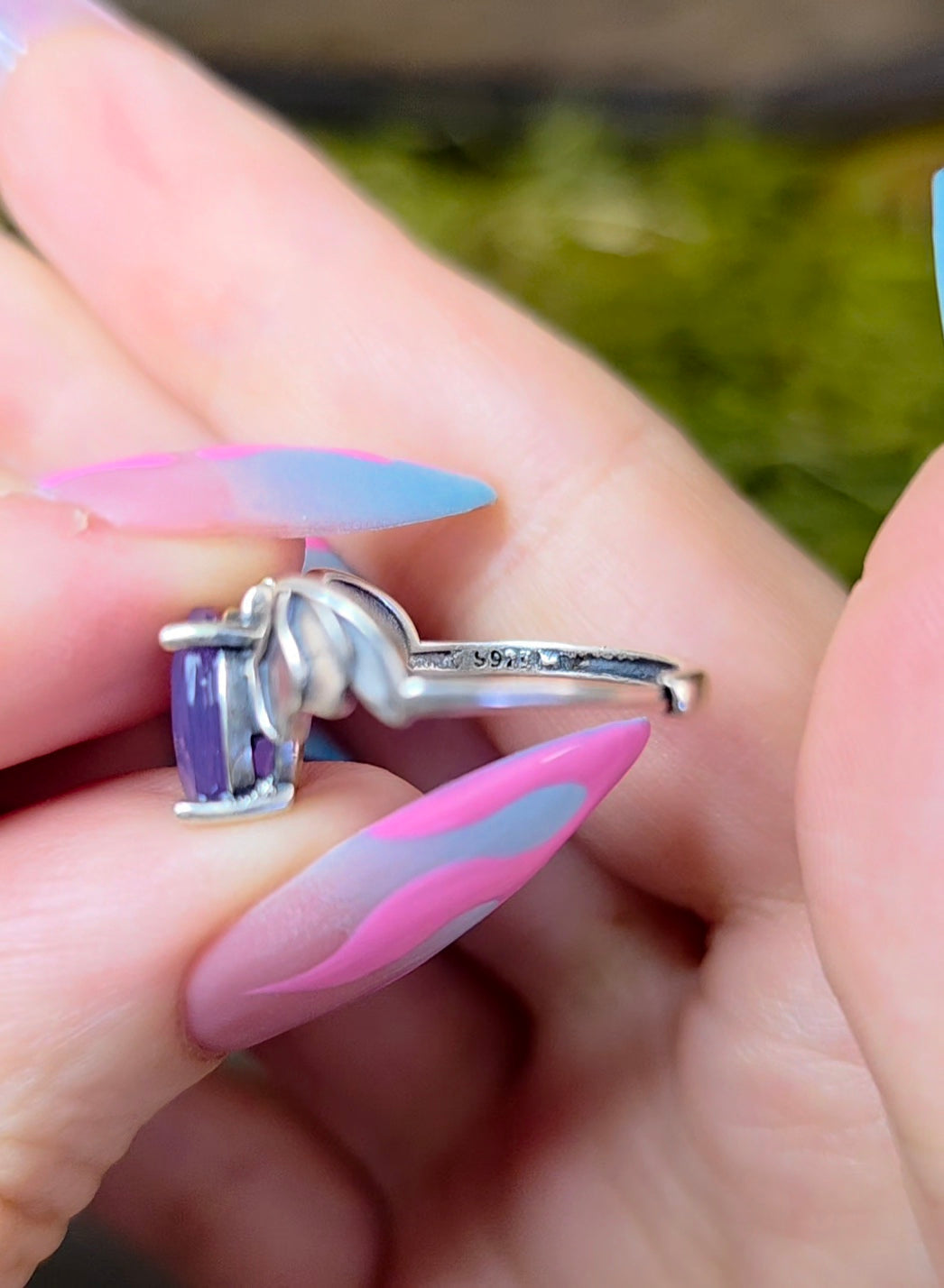Lavender Moon Quartz Bat Ring