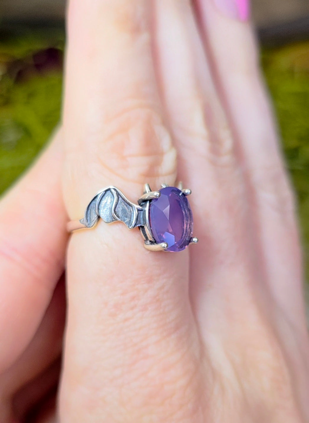 Lavender Moon Quartz Bat Ring
