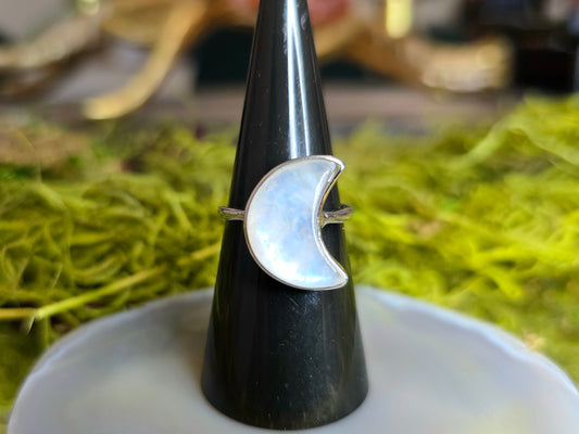 Rainbow Moonstone Moon Ring