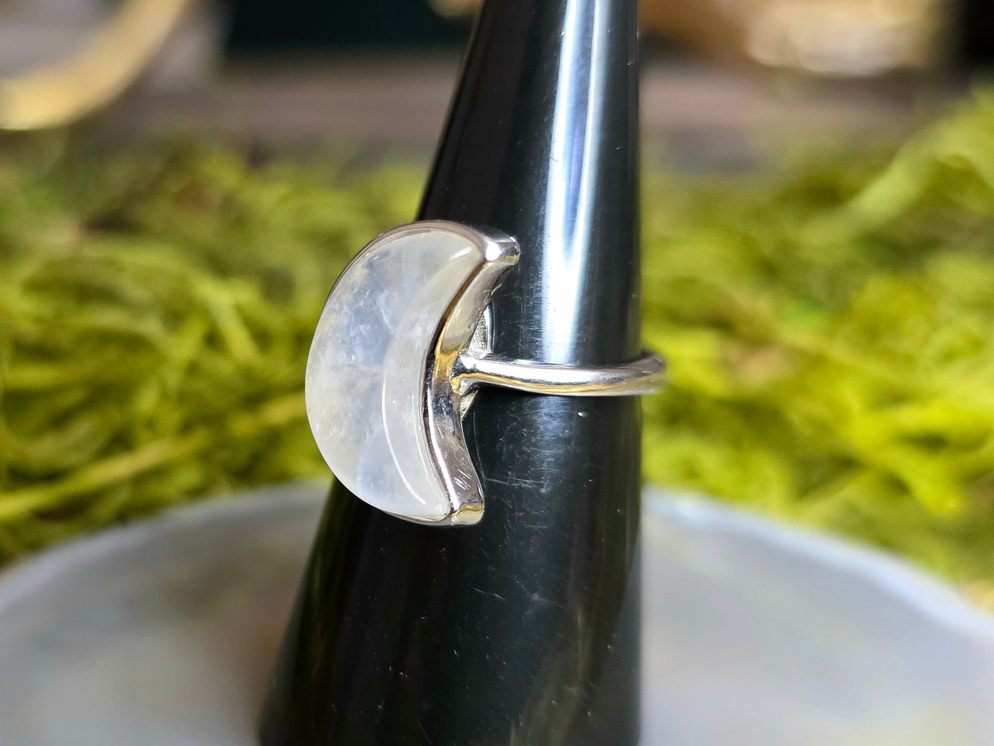 Rainbow Moonstone Moon Ring