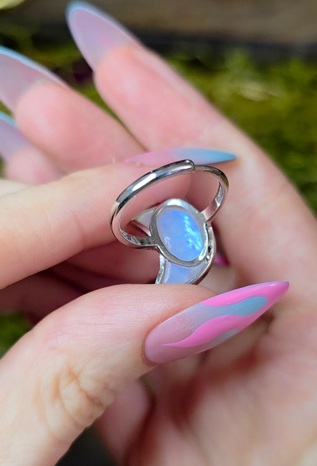 Rainbow Moonstone Moon Ring