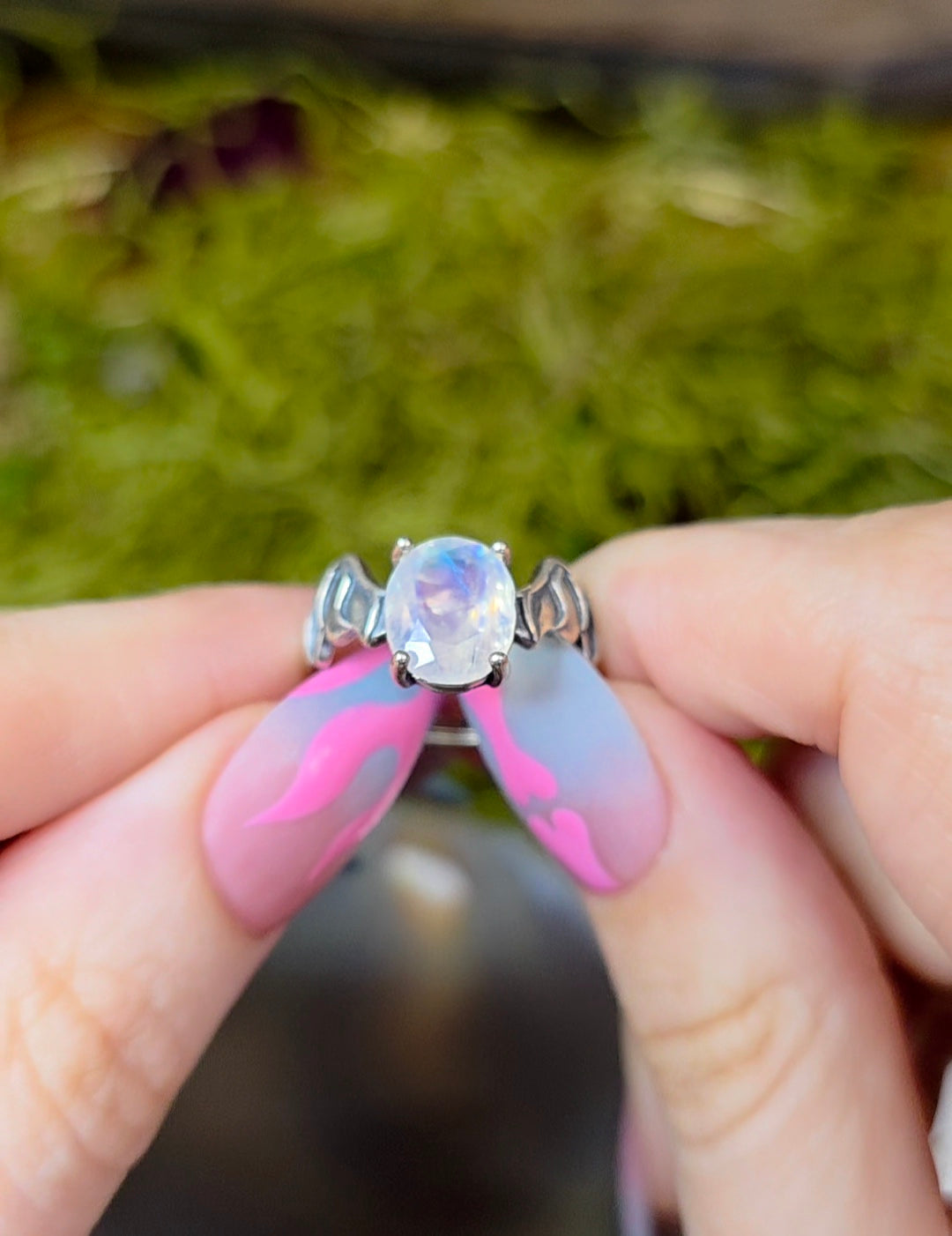 Rainbow Moonstone Bat Ring B