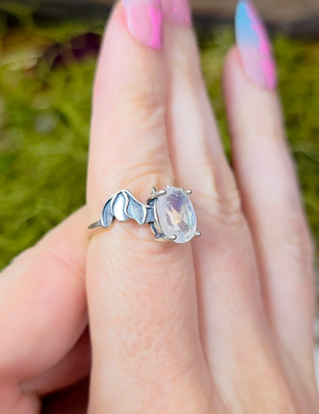 Rainbow Moonstone Bat Ring B