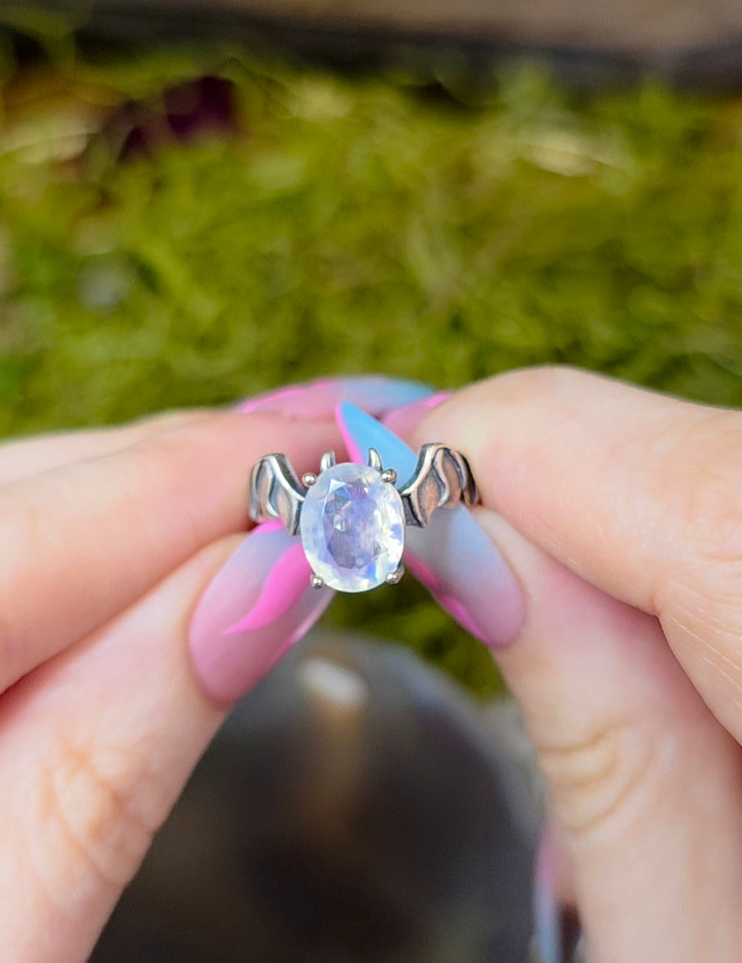 Rainbow Moonstone Bat Ring B