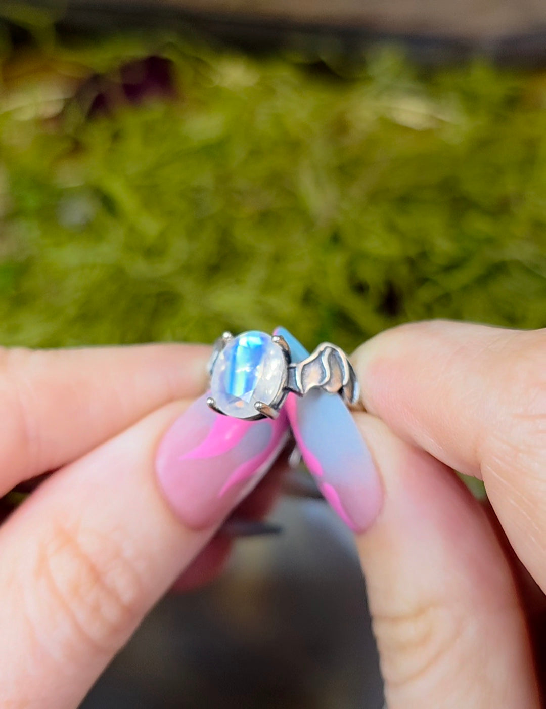 Rainbow Moonstone Bat Ring B