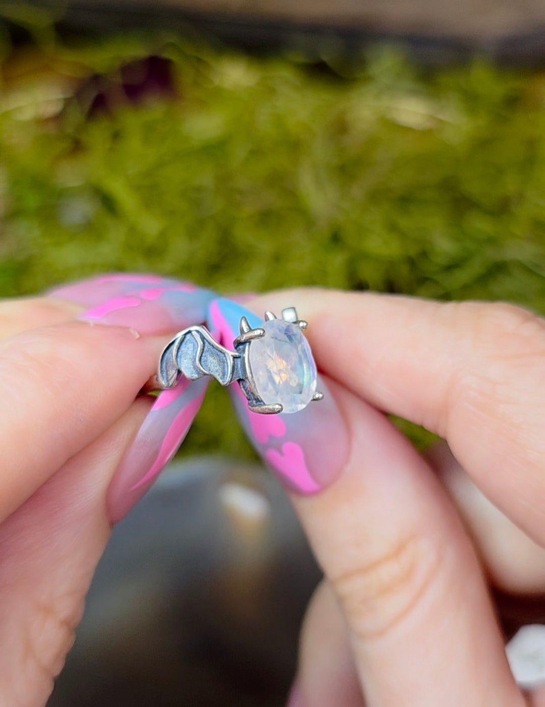 Rainbow Moonstone Bat Ring B