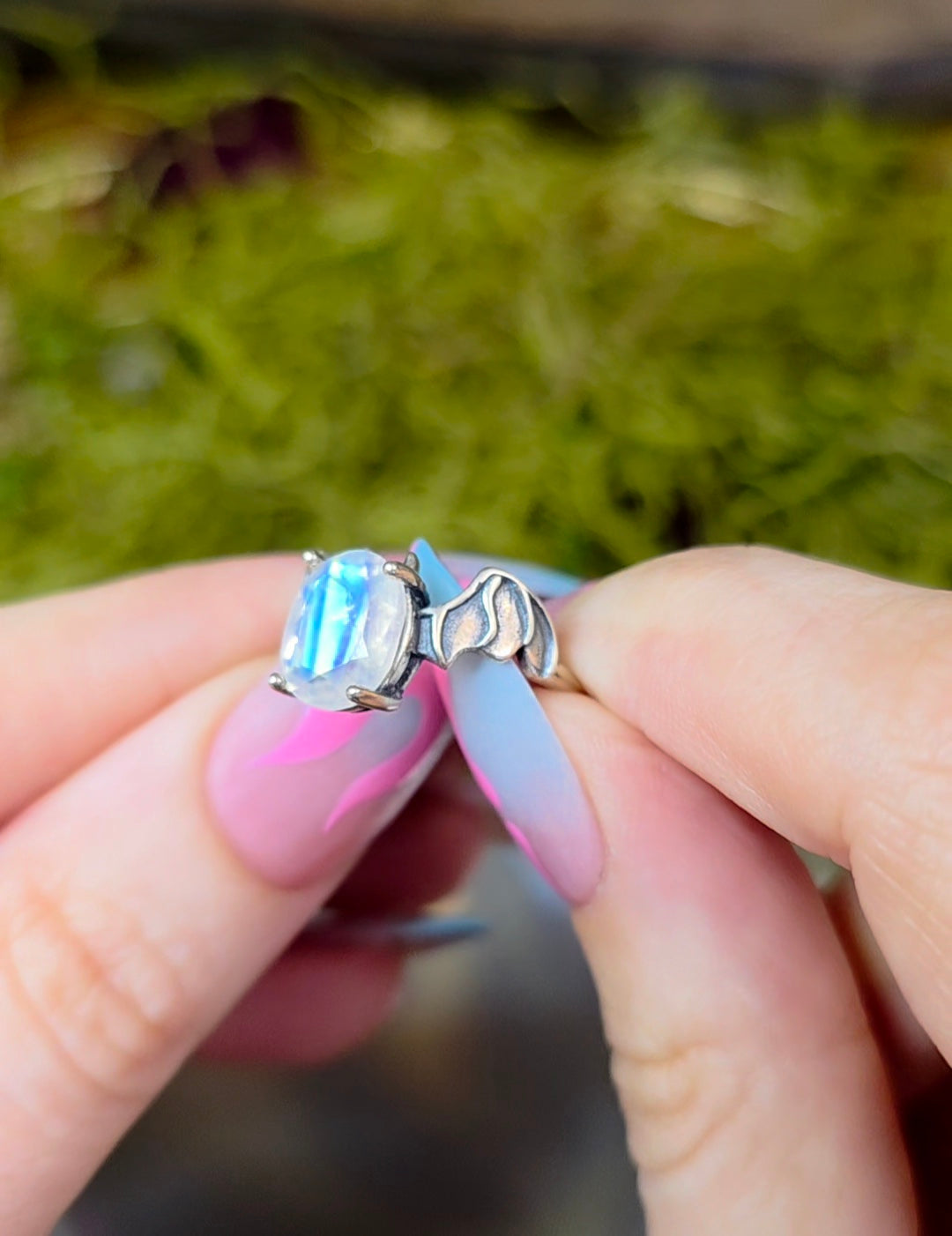 Rainbow Moonstone Bat Ring B
