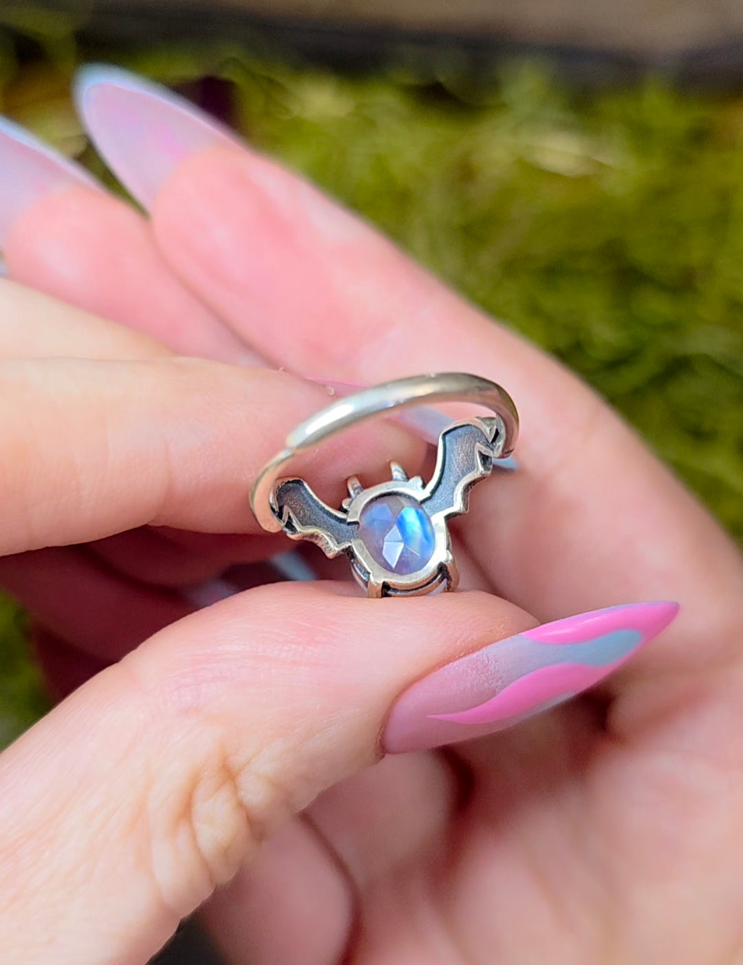 Rainbow Moonstone Bat Ring B
