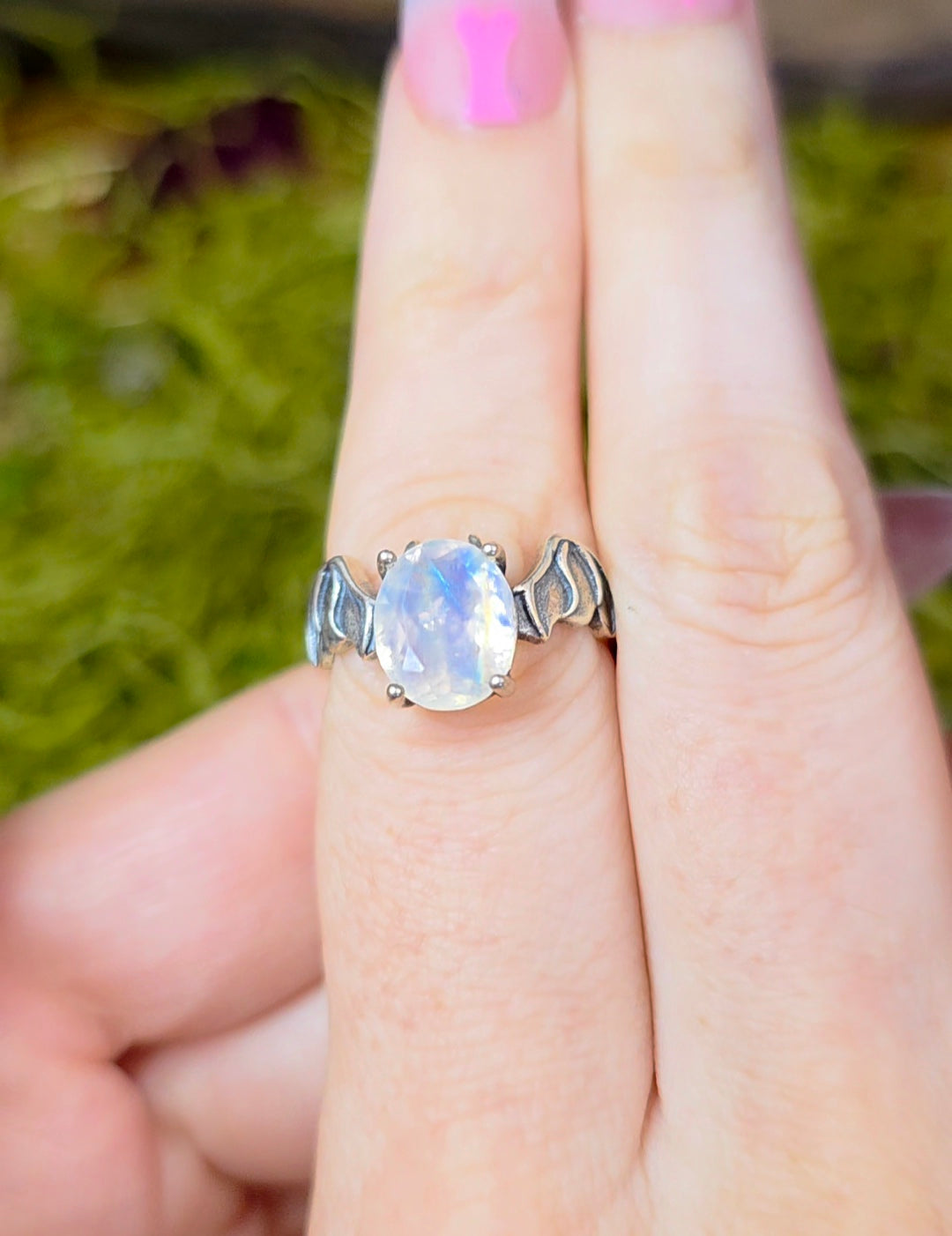 Rainbow Moonstone Bat Ring B