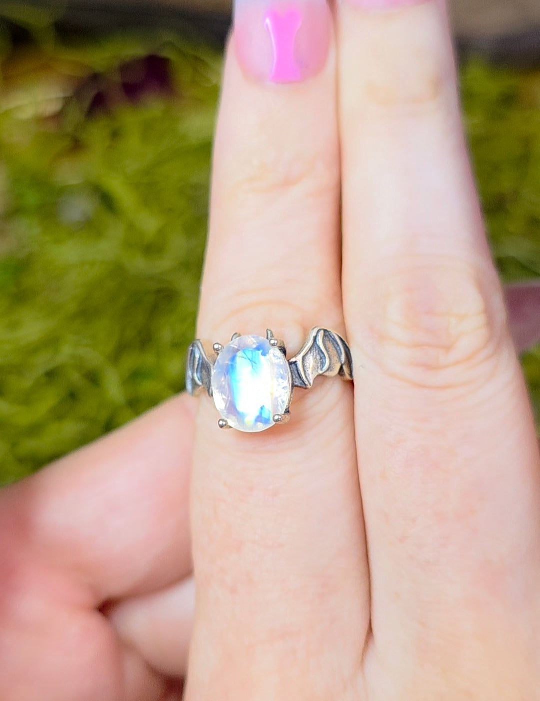 Rainbow Moonstone Bat Ring B