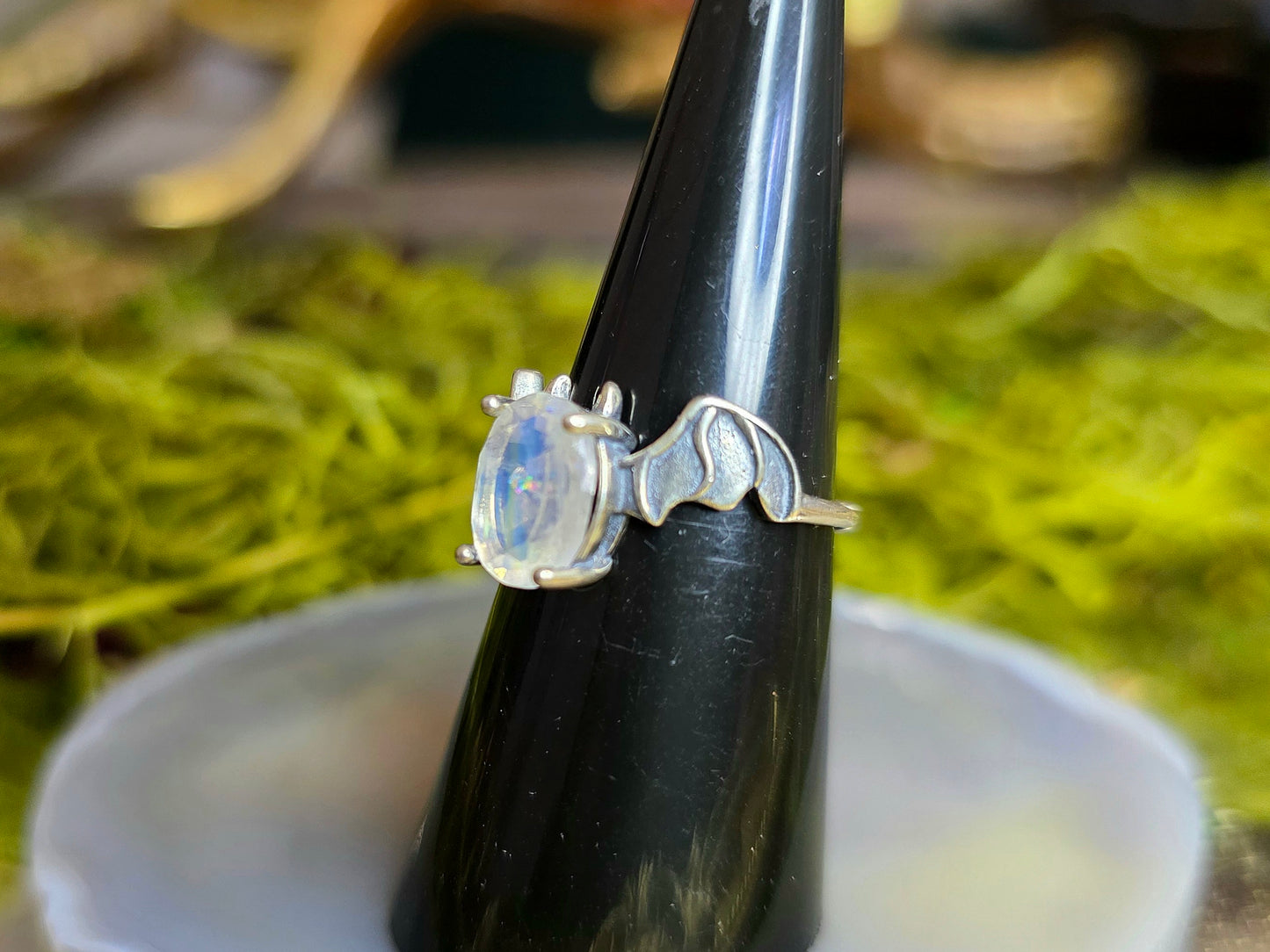 Rainbow Moonstone Bat Ring B