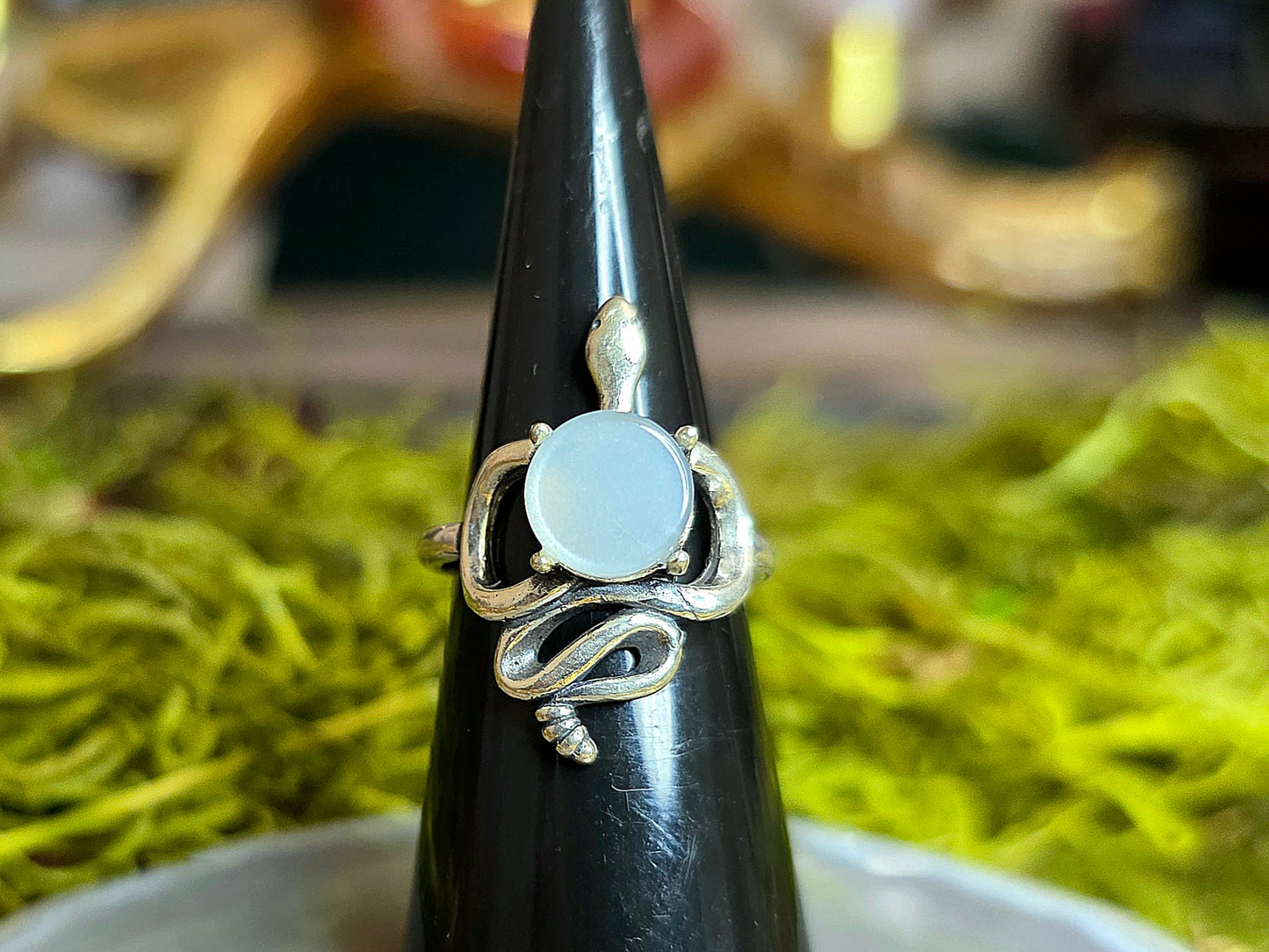 White Moonstone Rattlesnake Ring