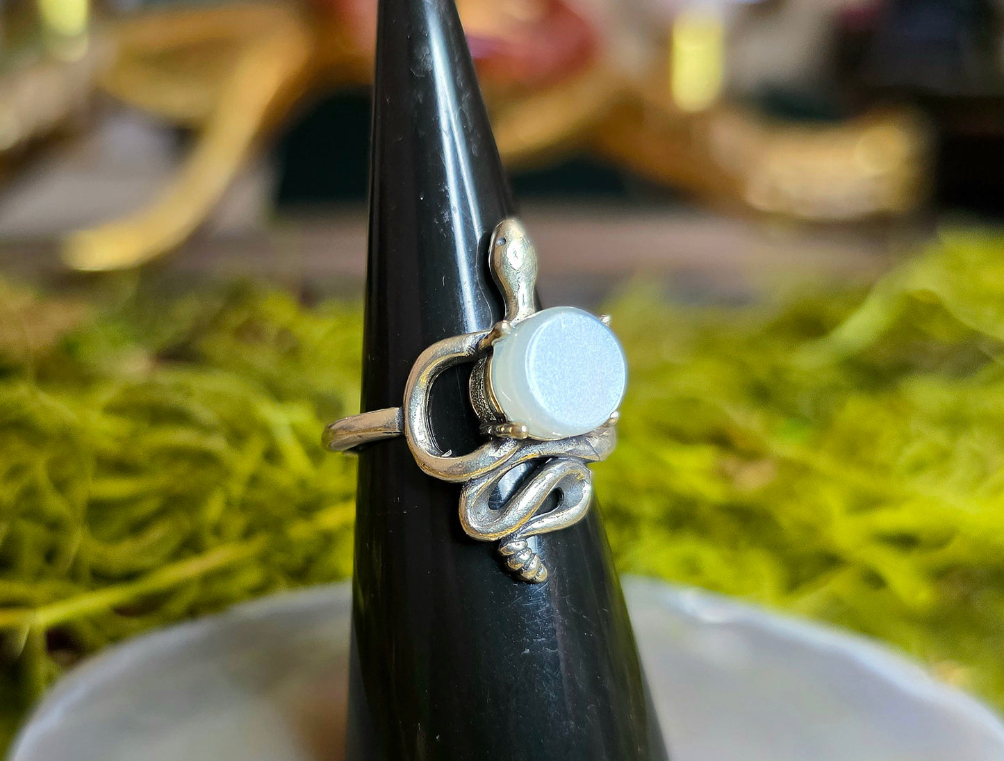 White Moonstone Rattlesnake Ring