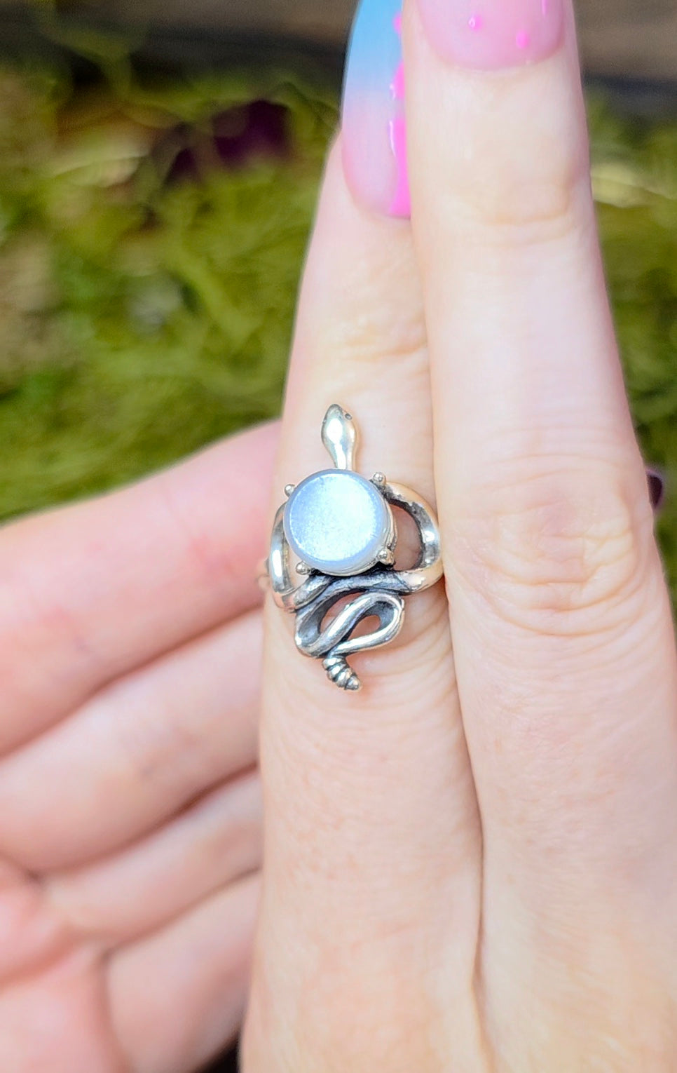 White Moonstone Rattlesnake Ring