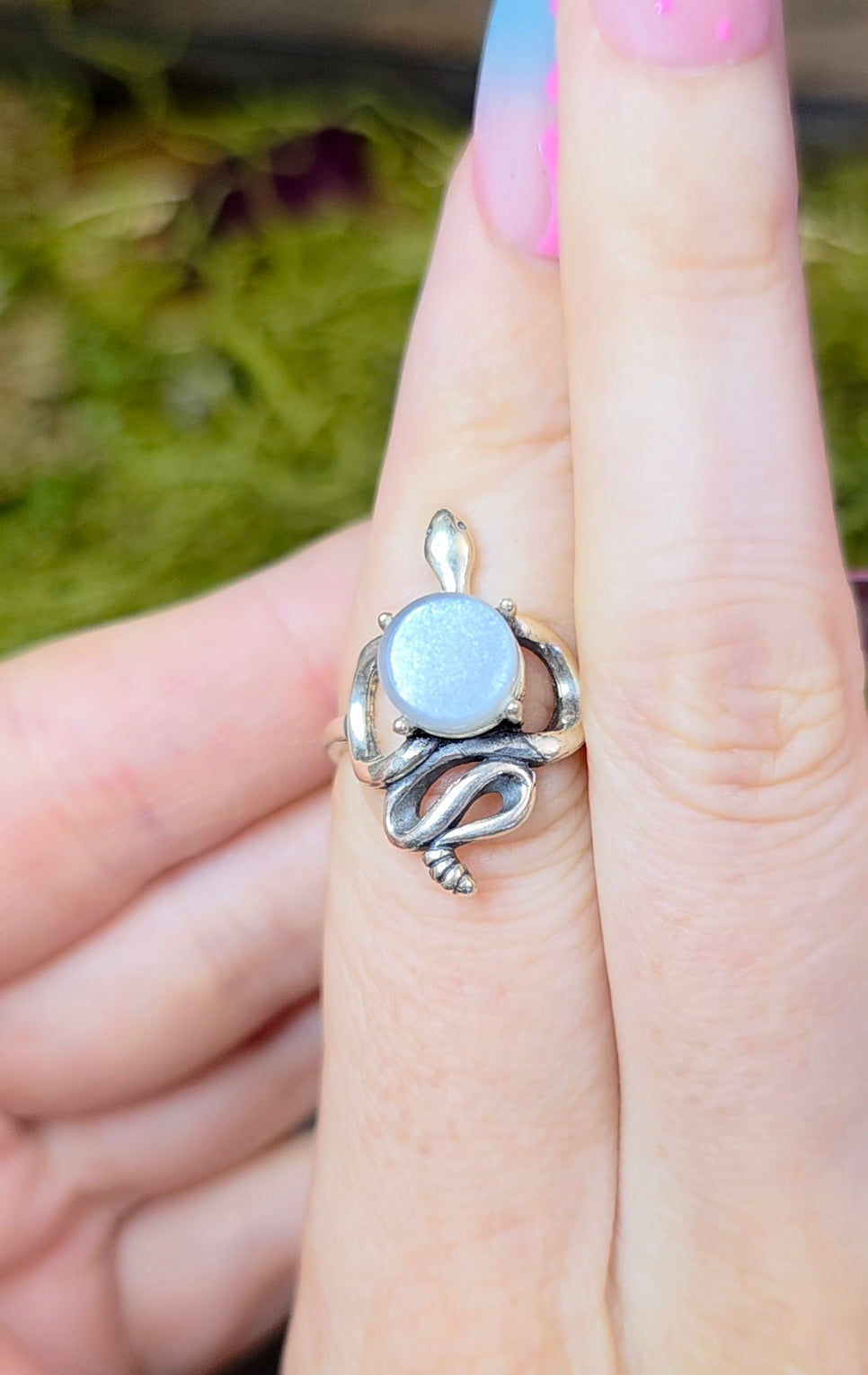 White Moonstone Rattlesnake Ring
