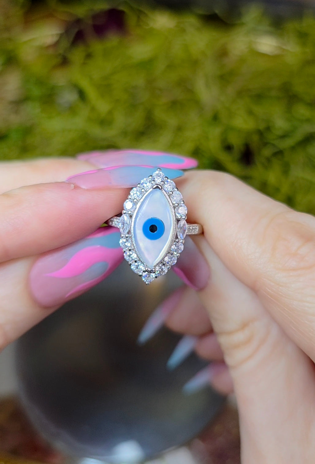 White Shell Evil Eye Ring