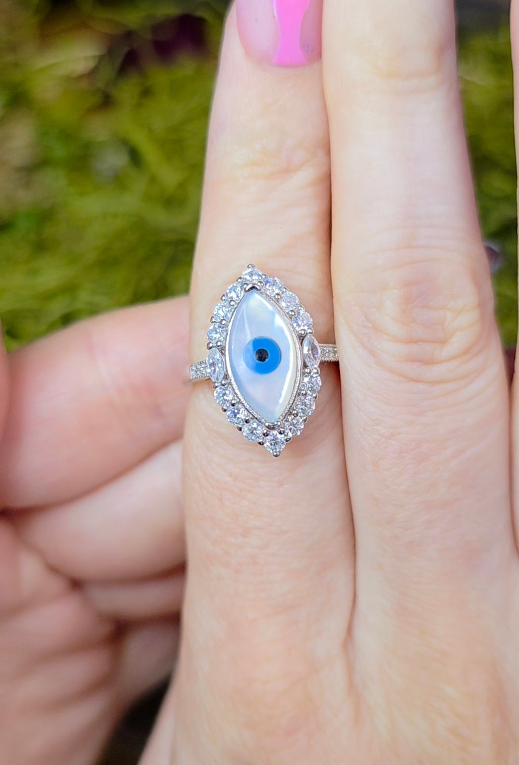 White Shell Evil Eye Ring