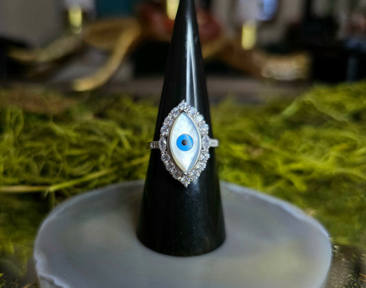 White Shell Evil Eye Ring